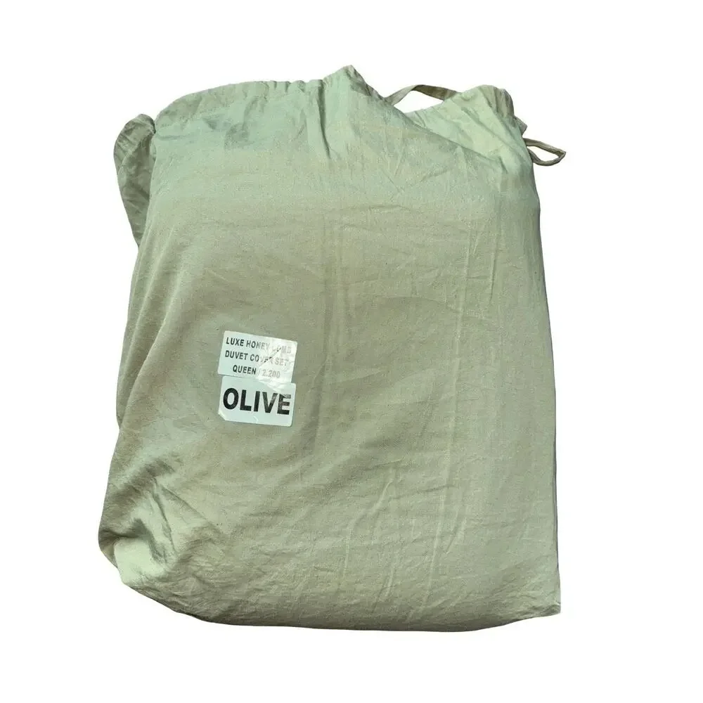 NWOT Quince Organic Luxe Honeycomb Duvet Cover Set Full/Queen Olive